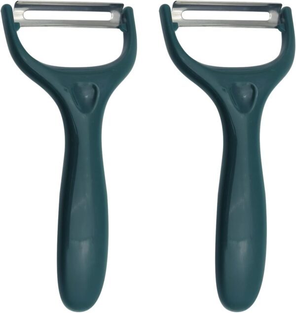 2 Pack Durable Non-Slip Handle & Stainless Steel Sharp Blade Y-Shaped Peelers - Potato, Cabbage, Carrot, Apple, Lemon Peelers (2 Pcs Dark Green)