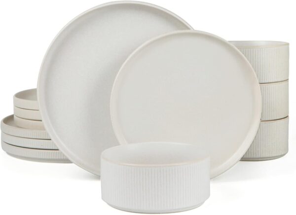 Dinnerware Sets, Plates and Bowls Set for 4, 12 Pieces Dishes - Chip and Scratch Resistant, Microwave and Dishwasher Safe Kitchen Set, Matte White