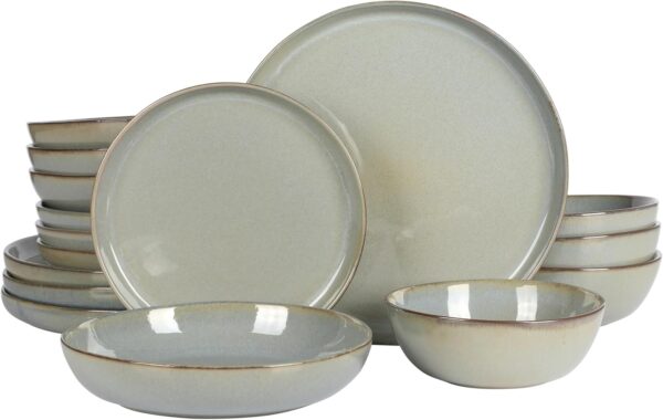 16 Piece (Service for 4) Plates and Bowls Reactive Glaze Round Dishes Stoneware Ceramic Dinnerware Set -Green