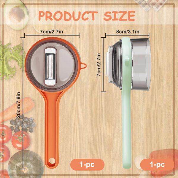 2 Pack Vegetable Peeler with Container, Double-Sided Stainless Steel Blade Peeling Knife with Storage Box, Veggie Peeler with Catcher Bucket for Home Kitchen Fruit Supplies (Orange & Green) - Image 2