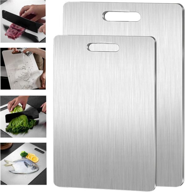 Titanium Cutting Board,Titanium Cutting Boards for Kitchen,304 Stainless Steel Food Grade Cutting Board for Meat Fruit & Vegetable(13.4*9in)