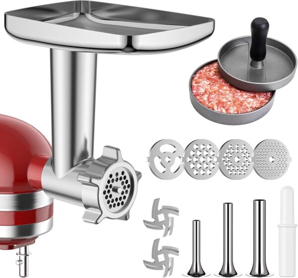 Metal Food Grinder Attachment for  Stand Mixers, Meat Grinder, Sausage Stuffer, Meat Grinder for  mixer Including 3 Sausage Stuffer Accessory