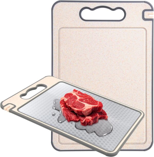 Cutting Board Stainless Steel & Titanium, 2-in-1 Double-Sided, Non-Slip, Wheat Straw PP, 14”×9.5”, Easy to Clean